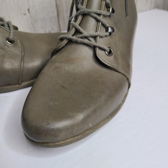 Loeffler Randall Grey Lace Up Rubber Rain Boots Preowned Size 10 Ladies - Picture 5 of 16